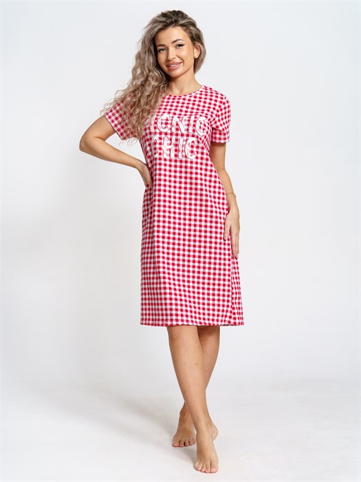Туника домашняя женская Туника1-BMR-красные квадратики_Picnic Chic