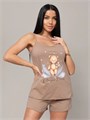 Хлопковая пижама с шортами и майкой пижама2_кофе мишка