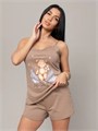 Хлопковая пижама с шортами и майкой пижама2_кофе мишка