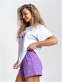 Хлопковая пижама с шортами и футболкой Пижама4-лавандовый_цветочки на белом