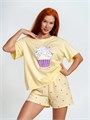 Хлопковая пижама с шортами и футболкой Пижама4-желтый_котики